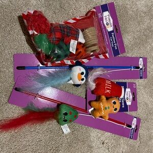 Holiday Cat Toy Set with Red and Green Accents